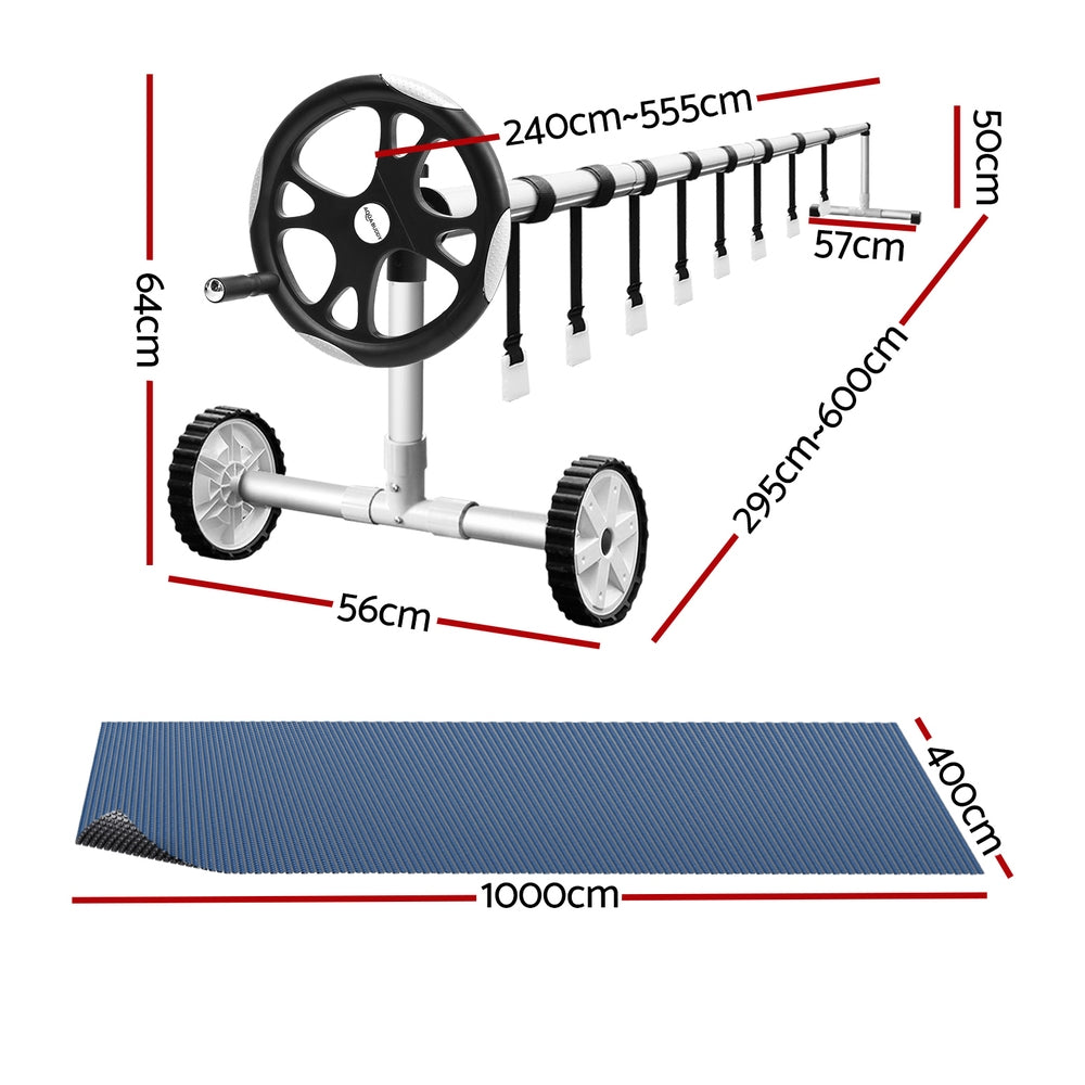 Pool Cover 600 Micron 10x4m w/ Roller 5.55m Swimming Pools Black Solar Blanket