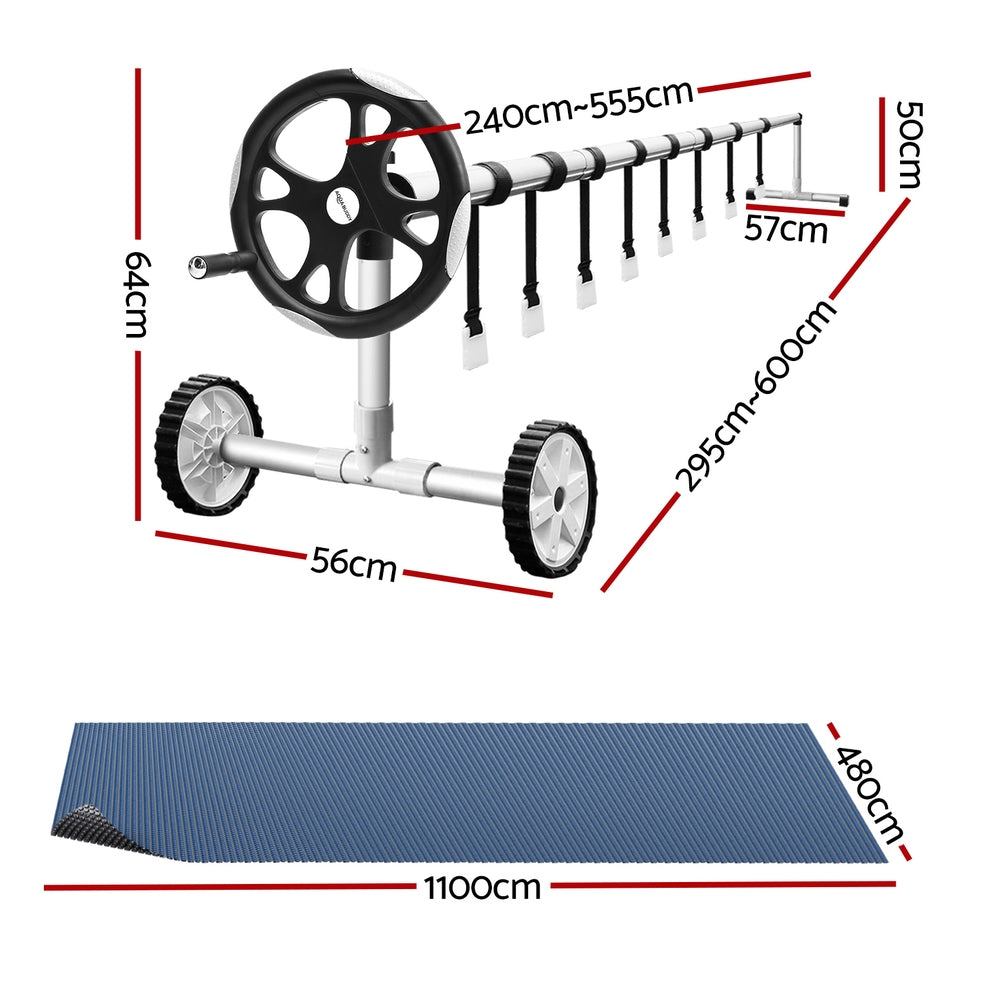 Pool Cover 600 Micron 11x4.8m w/ Roller 5.55m Swimming Pools Black Solar Blanket