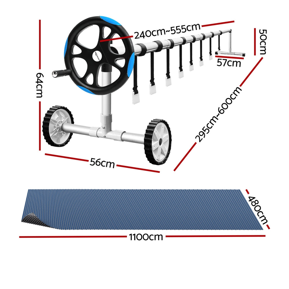 Pool Cover 600 Micron 11x4.8m w/ Roller 5.55m Black Solar Blanket