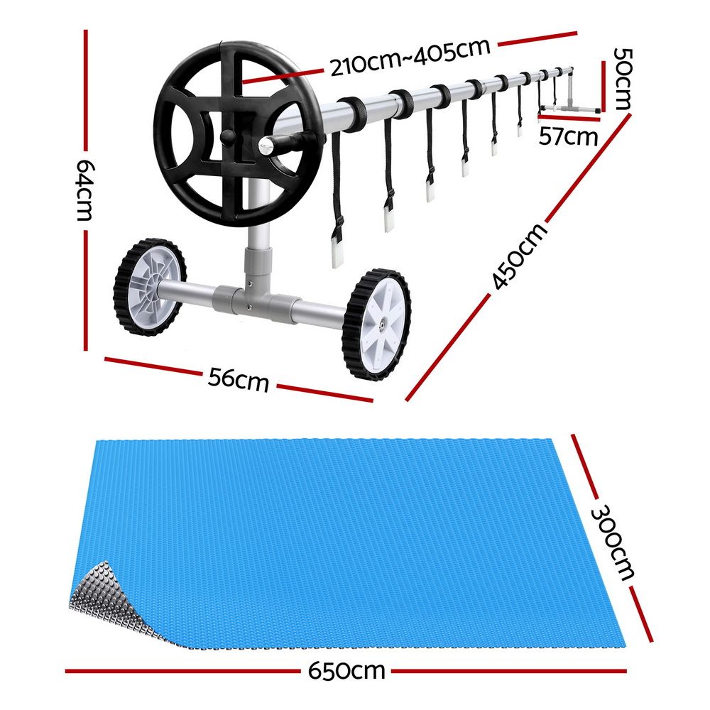 6.5x3M Solar Pool Cover with Adjustable Aluminium Pool Roller Set