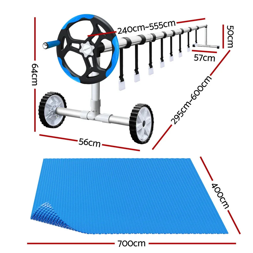 Pool Cover 600 Micron 7x4m w/ Roller 5.55m Solar Blanket Blue