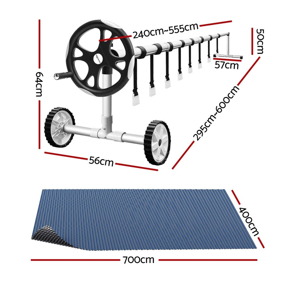 Pool Cover 600 Micron 7x4m w/ Roller 5.55m Swimming Pools Black Solar Blanket