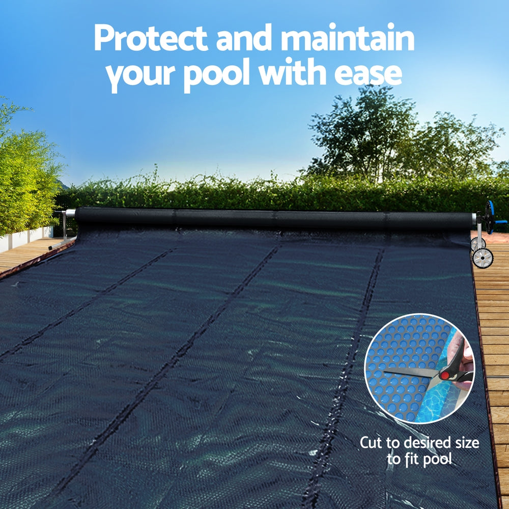 Pool Cover 7x4m 600 Micron w/ Roller 5.55m Black Solar Blanket