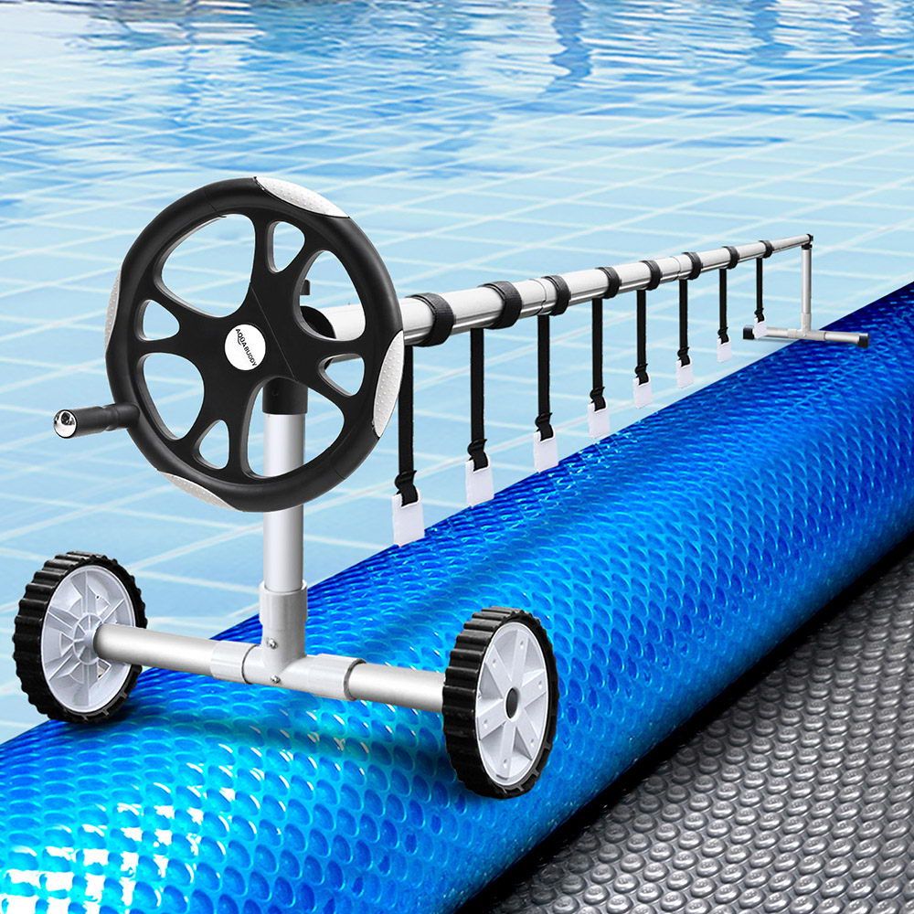 8x4.2m Solar Pool Cover & Aluminium Roller 400 Micron Blue Silver