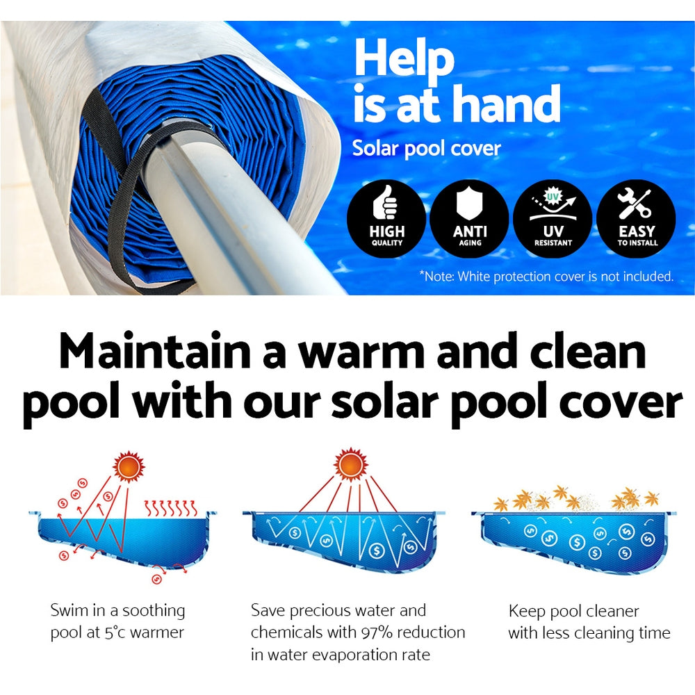 Aquabuddy Pool Cover 8x4.2m 400 Micron Blue Swimming Pool Solar Blanket 5.5m Roller