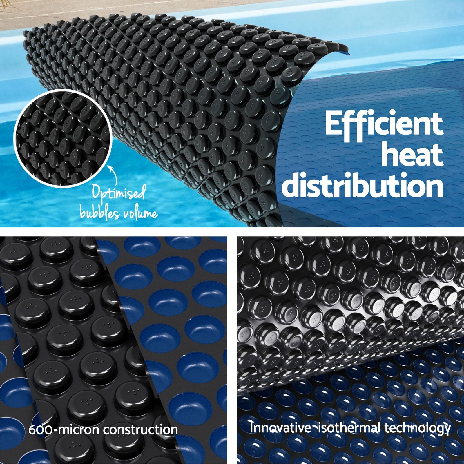 Aqua Buddy Pool Cover 600 Micron 8x4.2m w/ Blue Roller 5.55m Swimming Pools Black Solar Blanket