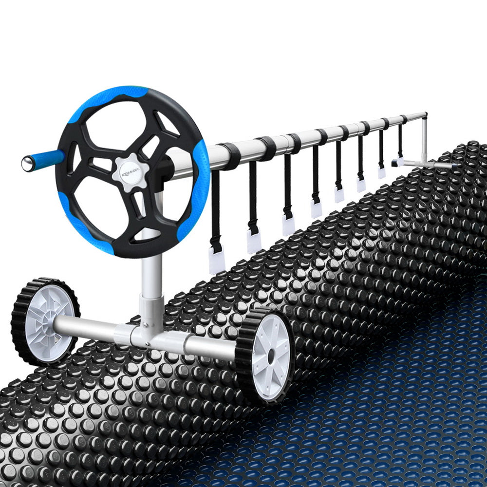 Pool Cover 600 Micron 8.5x4.2m w/ Blue Roller 5.55m Black Solar Blanket