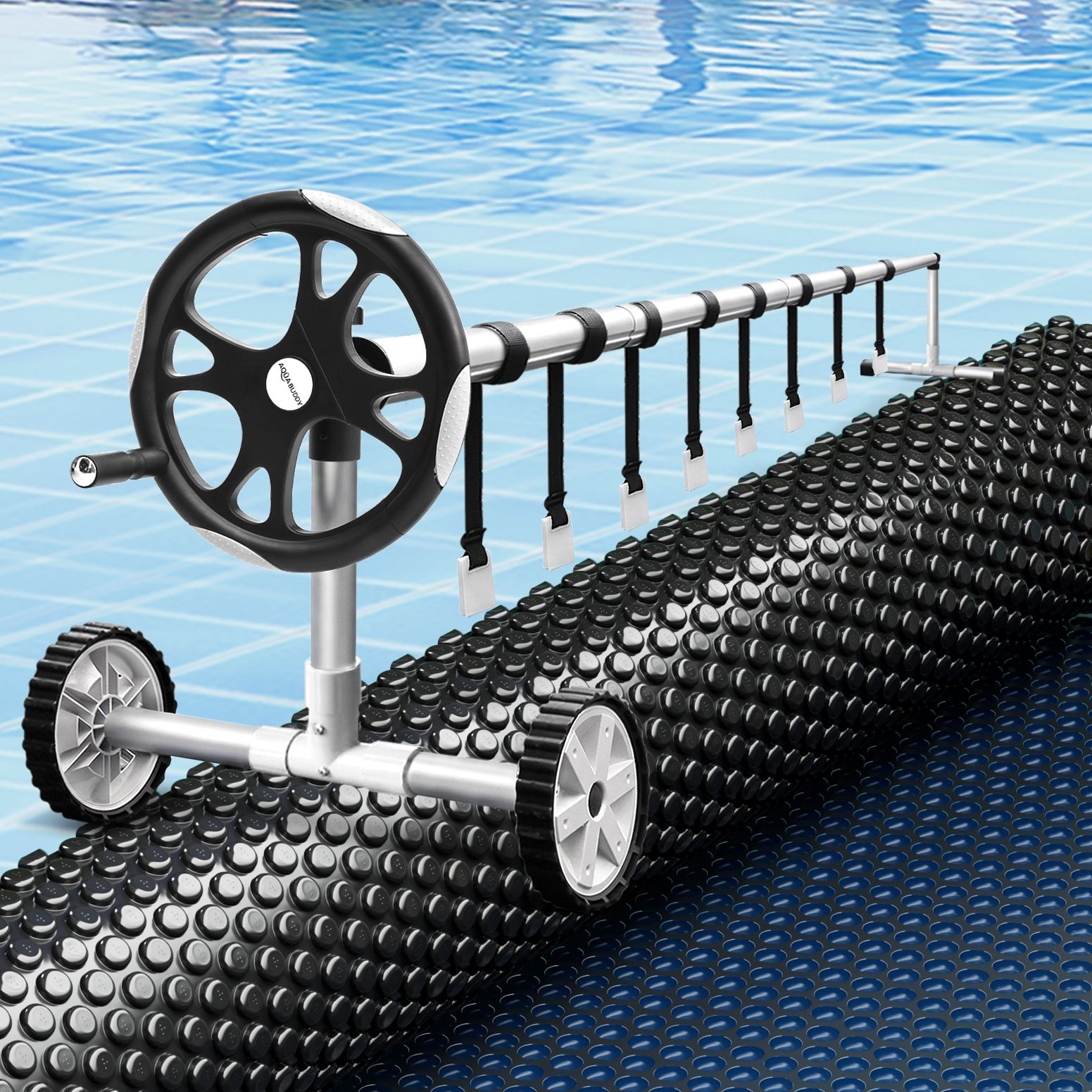 Aqua Buddy Pool Cover 500 Micron 8.5x4.2m w/ Roller 5.55m Swimming Pools Black Solar Blanket