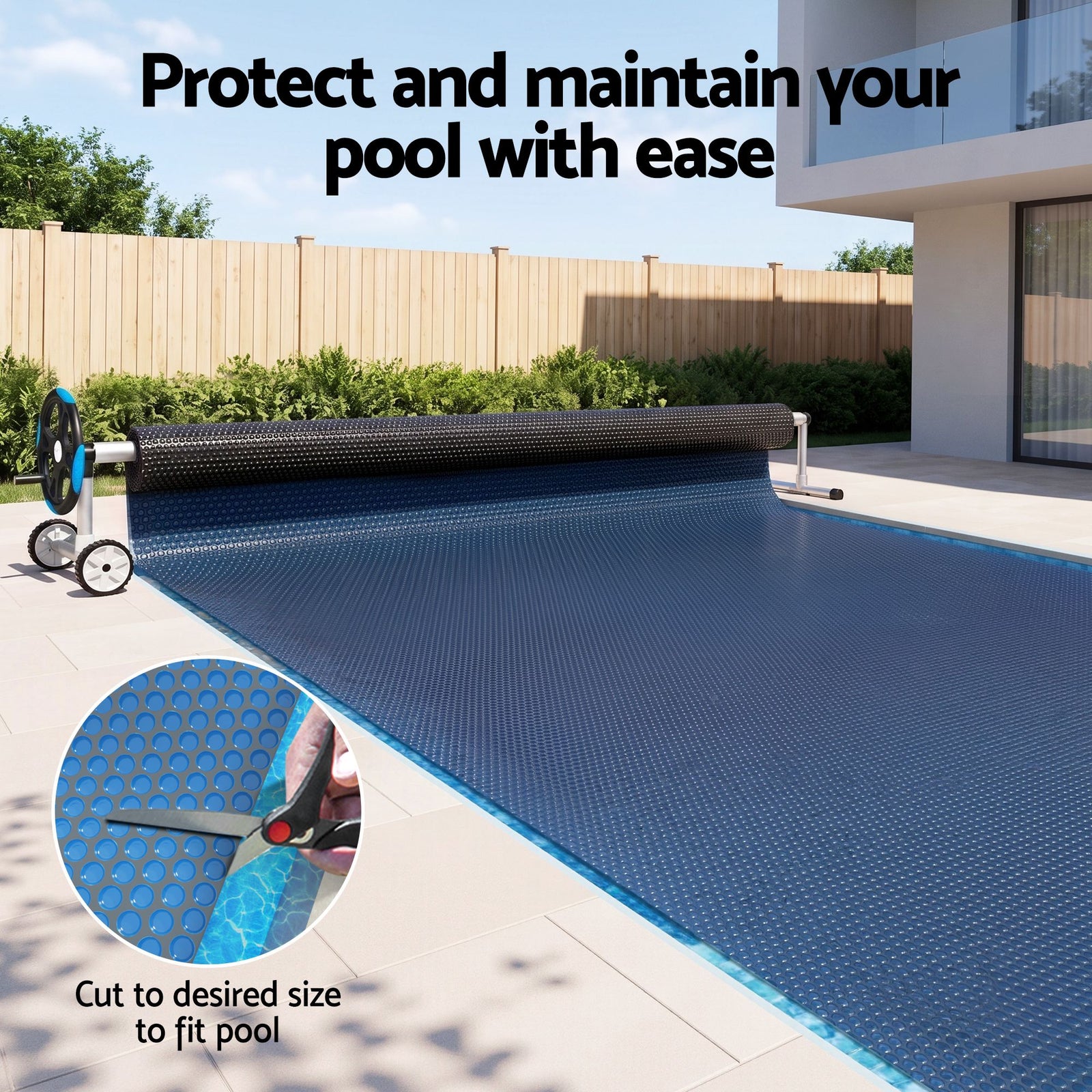 Pool Cover 500 Micron 8.5x4.2m w/ Blue Roller 5.55m Swimming Pools Black Solar Blanket