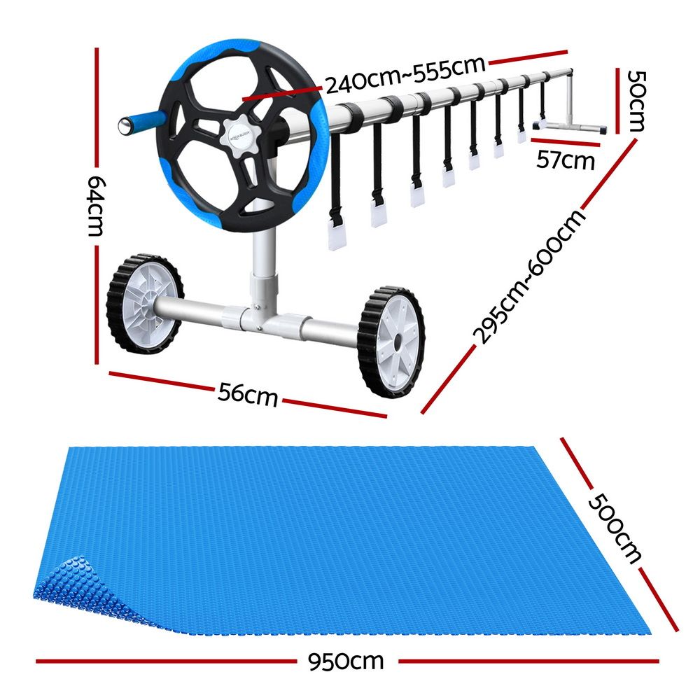 9.5x5m Solar Pool Cover & Adjustable Aluminium Pool Roller Reel