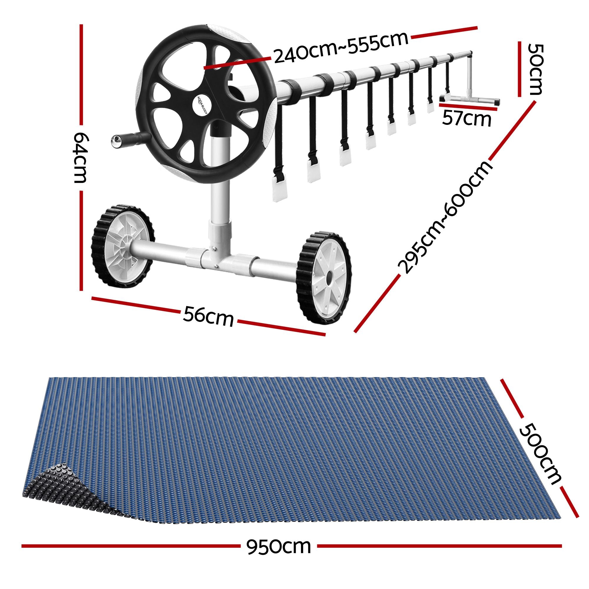 Pool Cover 500 Micron 9.5x5m w/ Roller 5.55m Swimming Pools Black Solar Blanket