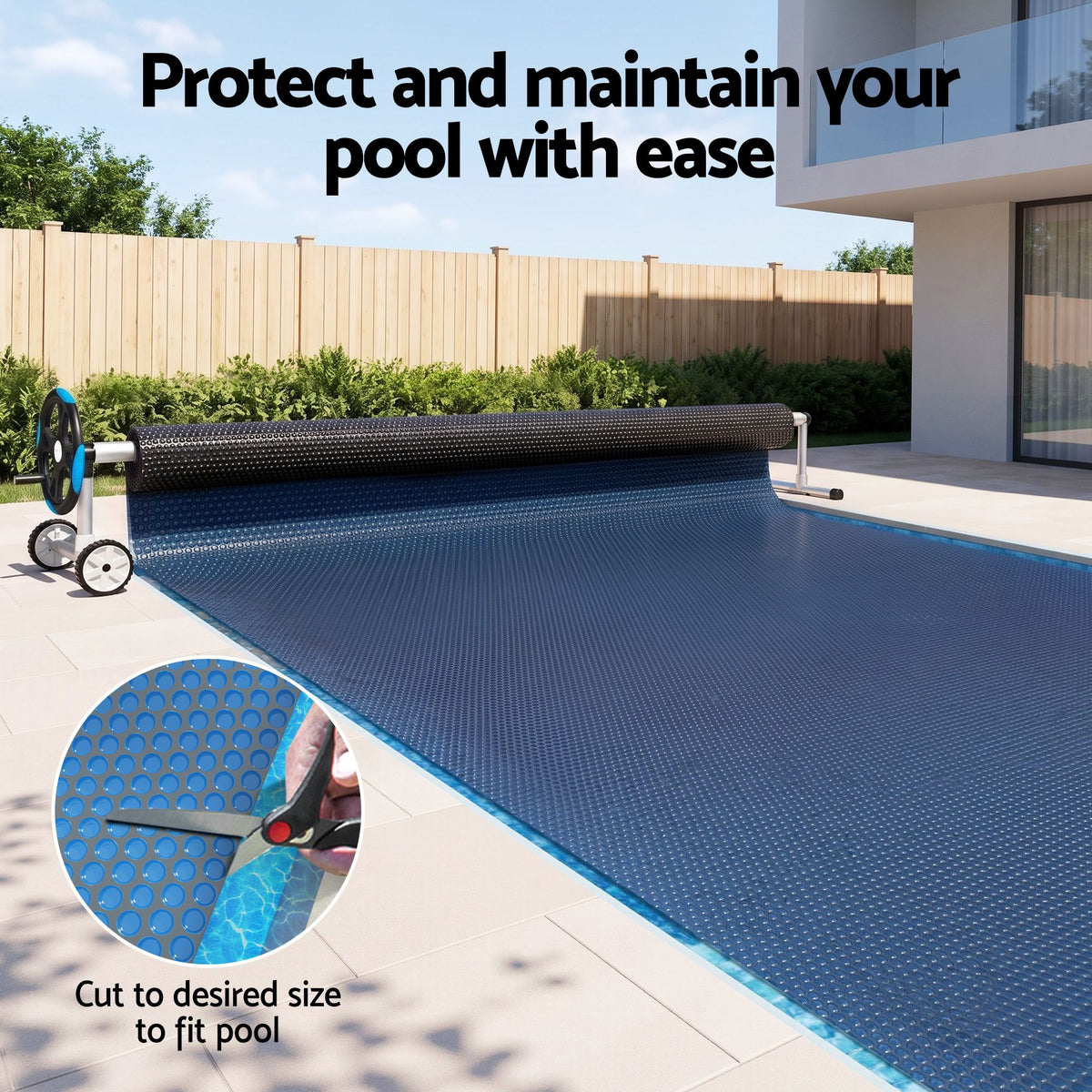 Pool Cover 500 Micron 9.5x5m with Blue Roller Solar Blanket Black Combo