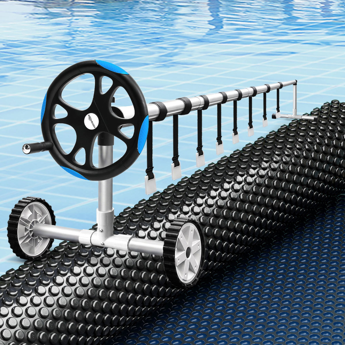 Pool Cover 500 Micron 9.5x5m with Blue Roller Solar Blanket Black Combo