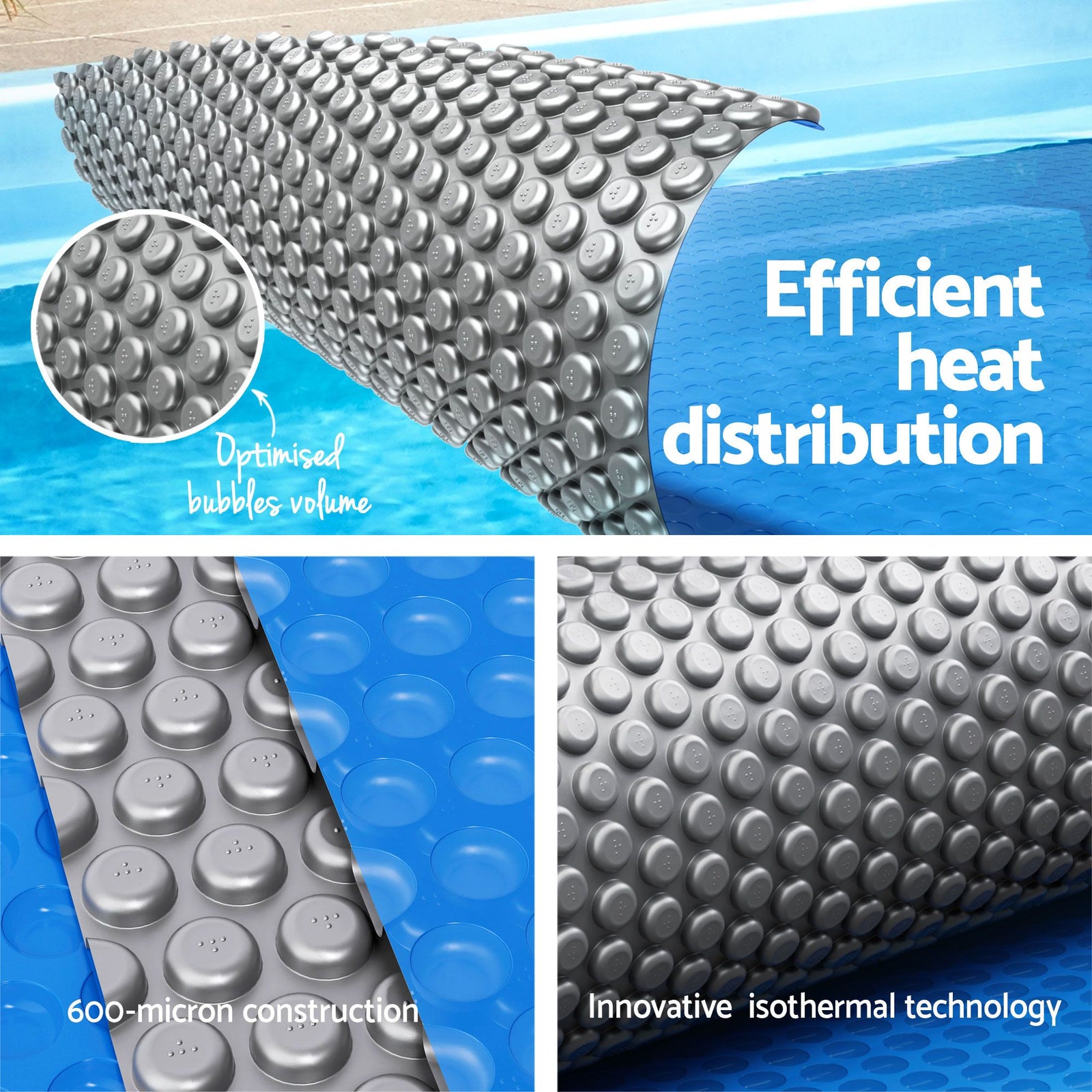 Aqua Buddy Pool Cover 600 Micron 9.5x5m w/ Roller 5.55m Swimming Pools Sliver Solar Blanket