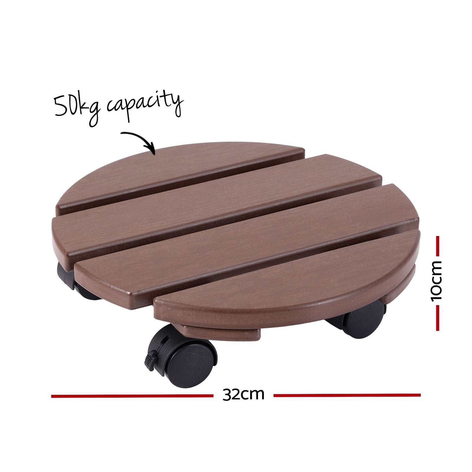 2‑Pack Plant Caddy – HDPE Rolling Pot Stand w/ Lockable Wheels, Brown
