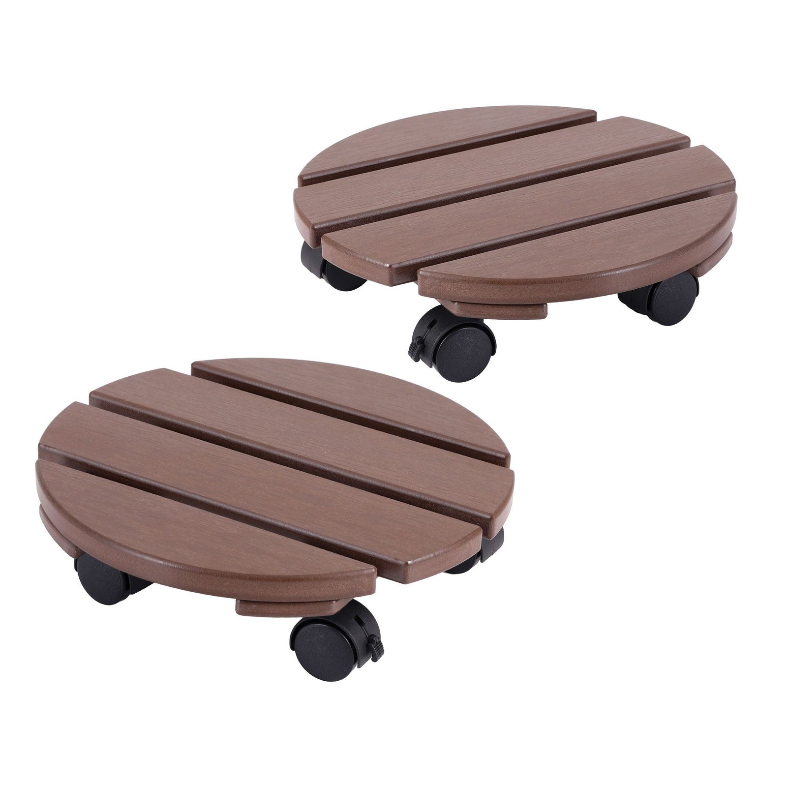 2‑Pack Plant Caddy – HDPE Rolling Pot Stand w/ Lockable Wheels, Brown