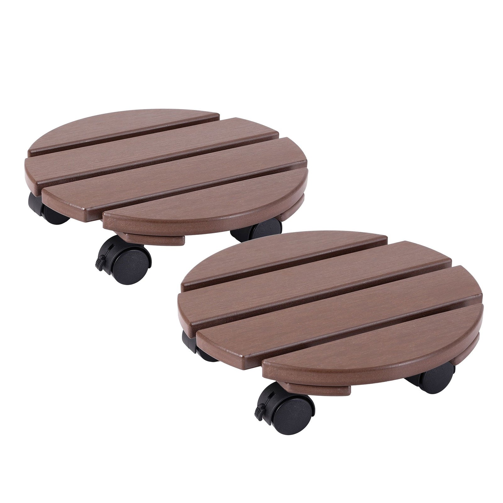 2‑Pack Plant Caddy – HDPE Rolling Pot Stand w/ Lockable Wheels, Brown
