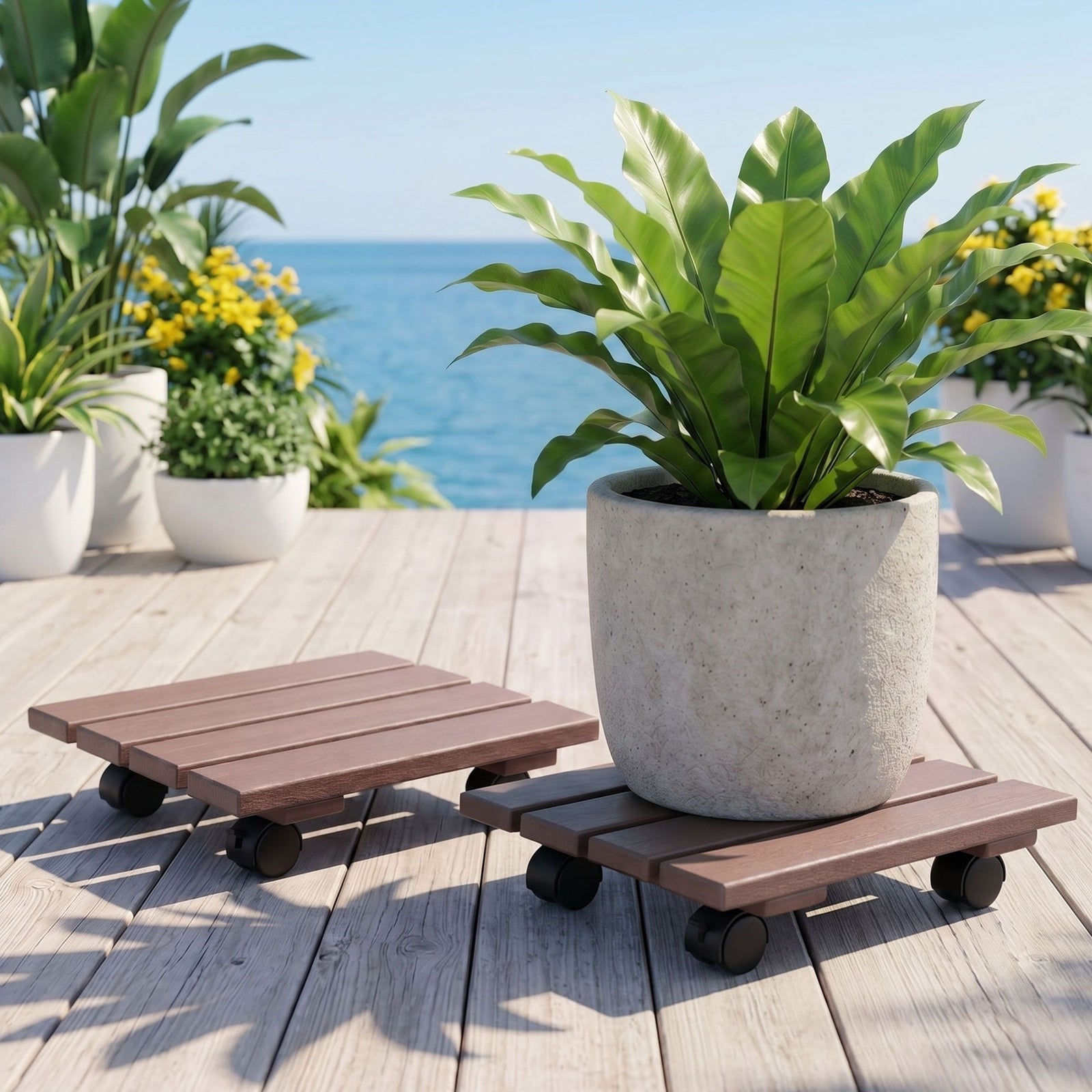 2‑Pack Plant Caddy – Square HDPE Rolling Pot Stand w/ Lockable Wheels