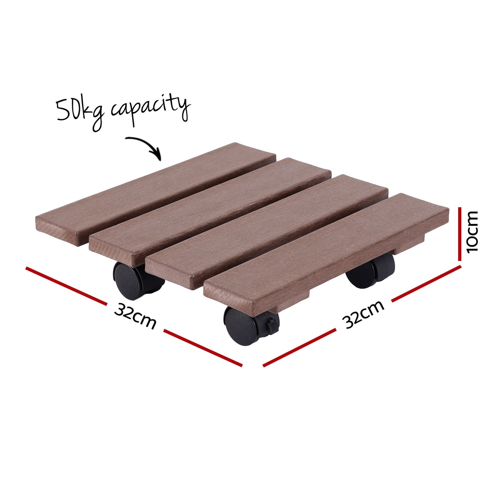 2‑Pack Plant Caddy – Square HDPE Rolling Pot Stand w/ Lockable Wheels