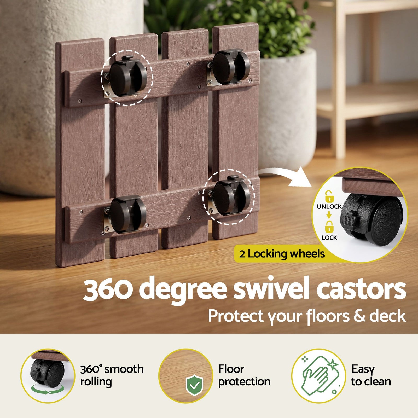 2‑Pack Plant Caddy – Square HDPE Rolling Pot Stand w/ Lockable Wheels