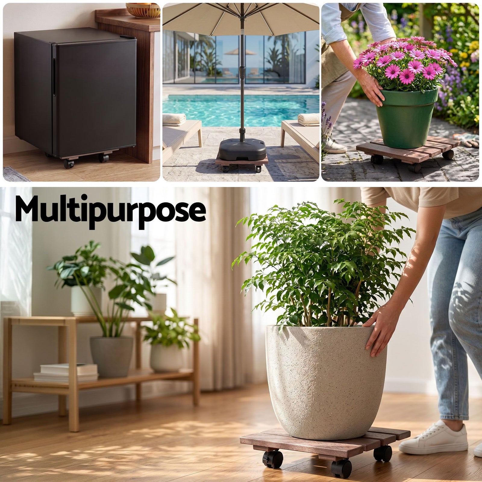 2‑Pack Plant Caddy – Square HDPE Rolling Pot Stand w/ Lockable Wheels