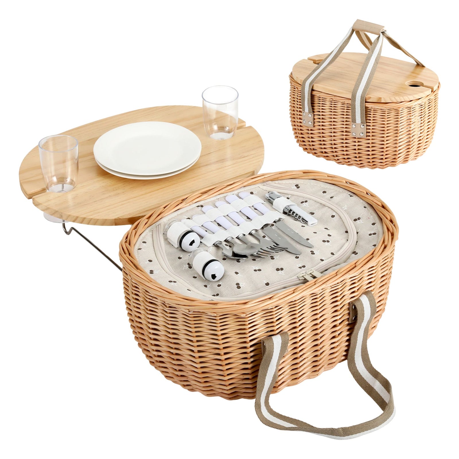 2 Person Insulated Picnic Basket Set with Foldable Wood Table