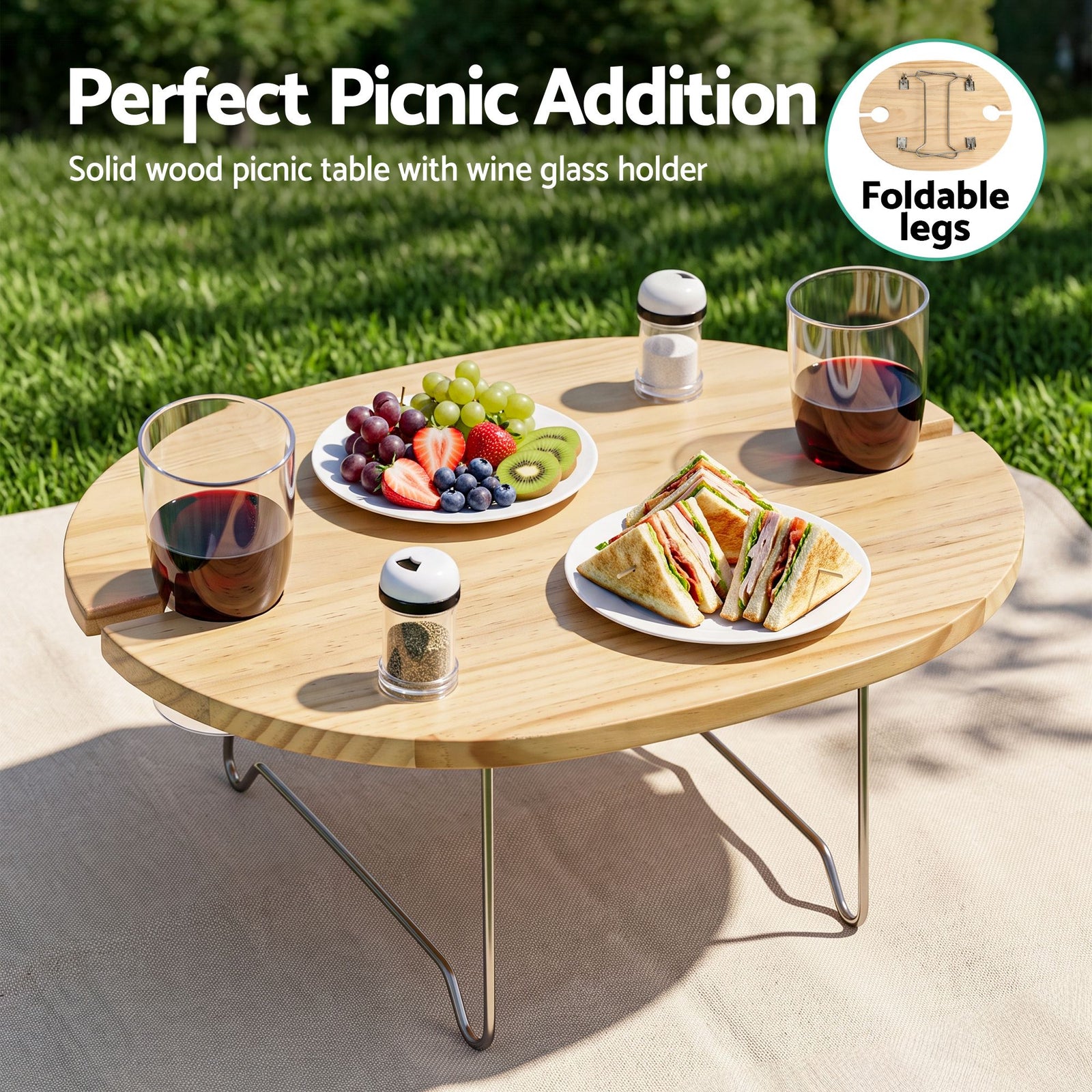 2 Person Insulated Picnic Basket Set with Foldable Wood Table