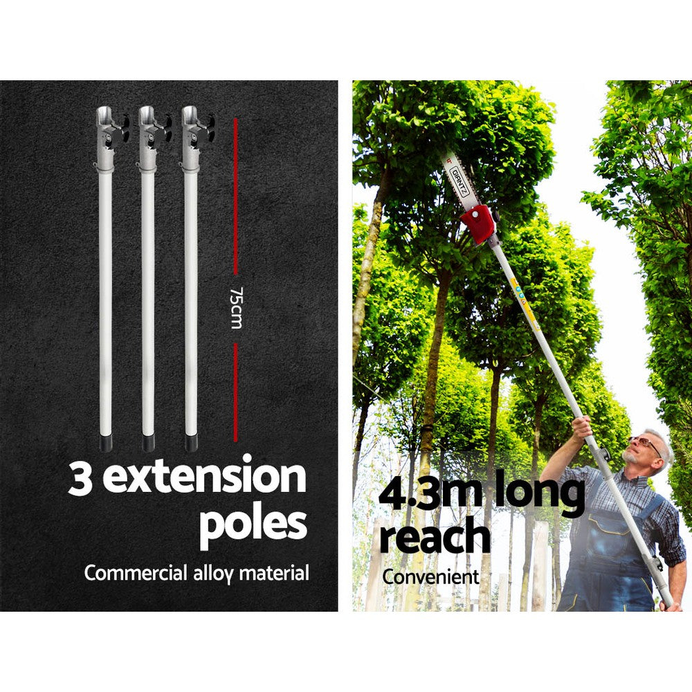 31cc Pole Chainsaw 4 Stroke Petrol Tree Pruner Saw 12 Inch Bar Long Reach
