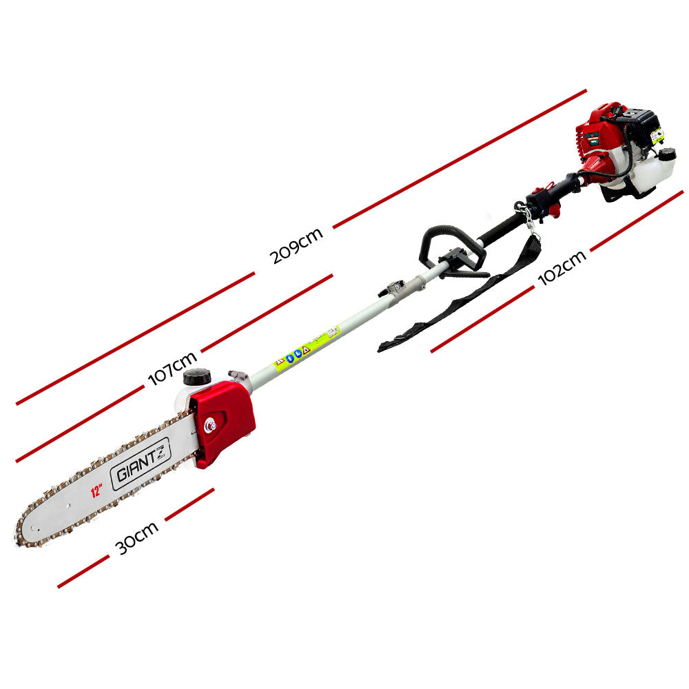 Giantz Pole Chainsaw 2 Stroke Petrol Tree Pruner Long Reach Saw 12 Inch Bar 2 In 1