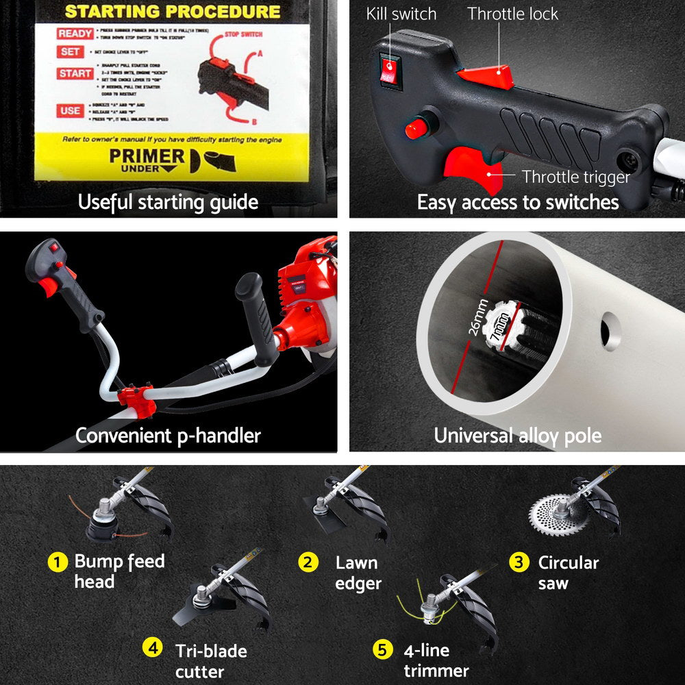 Giantz Pole Chainsaw Petrol Hedge Trimmer Tree Pruner 5 In 1