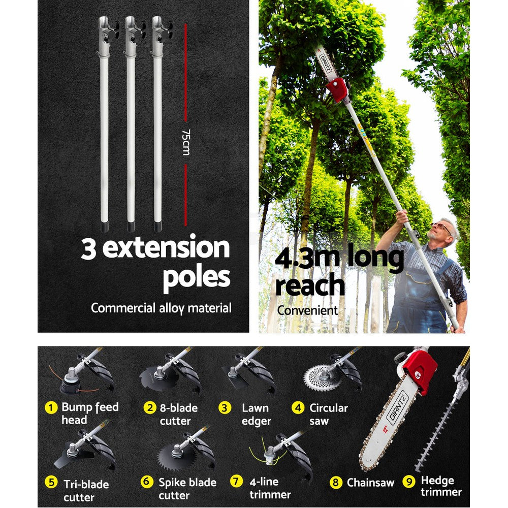 Pole Chainsaw 2 Stroke Petrol Hedge Trimmer Tree Pruner 9 In 1