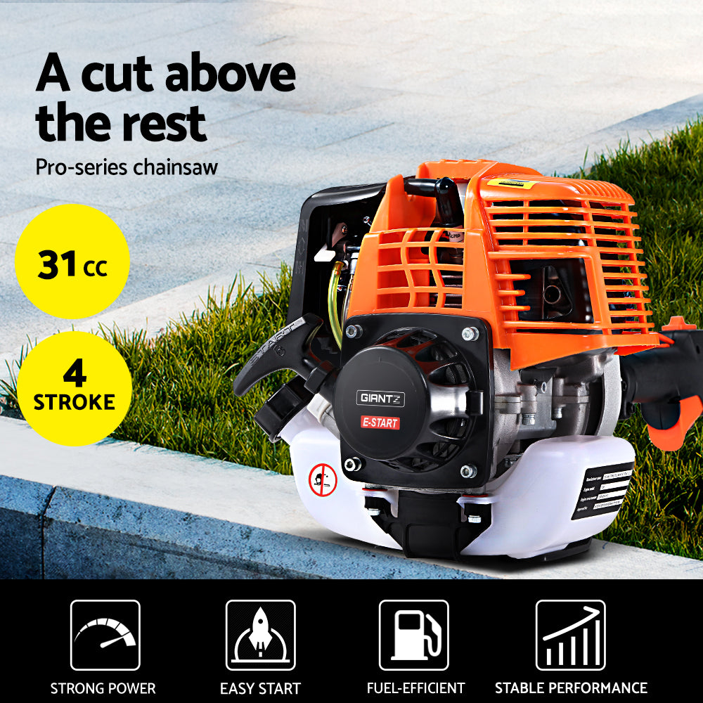 Giantz Pole 4 Stroke Chainsaw Petrol Tree Pruner Long Reach Saw 12 Inch Bar