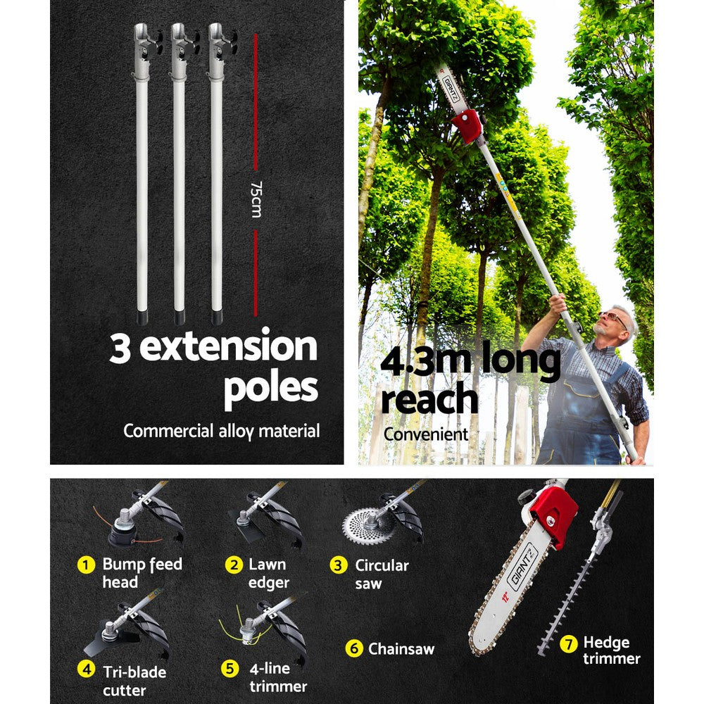 Giantz Pole Chainsaw 2 Stroke Petrol Hedge Trimmer Tree Pruner 7 In 1