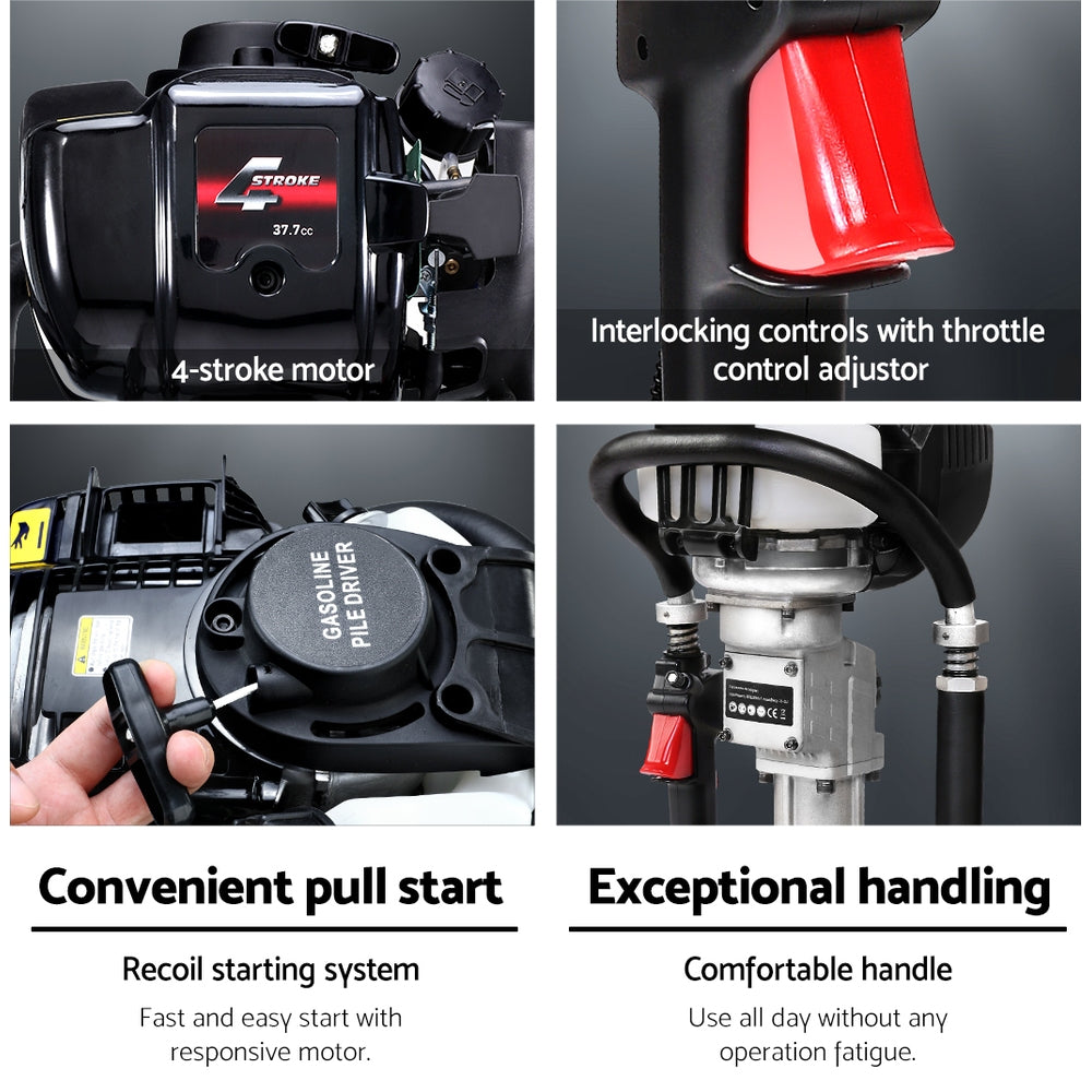 Petrol Post Driver 38CC 4-Stroke 2 Tonne Star Picket Fence Case Black