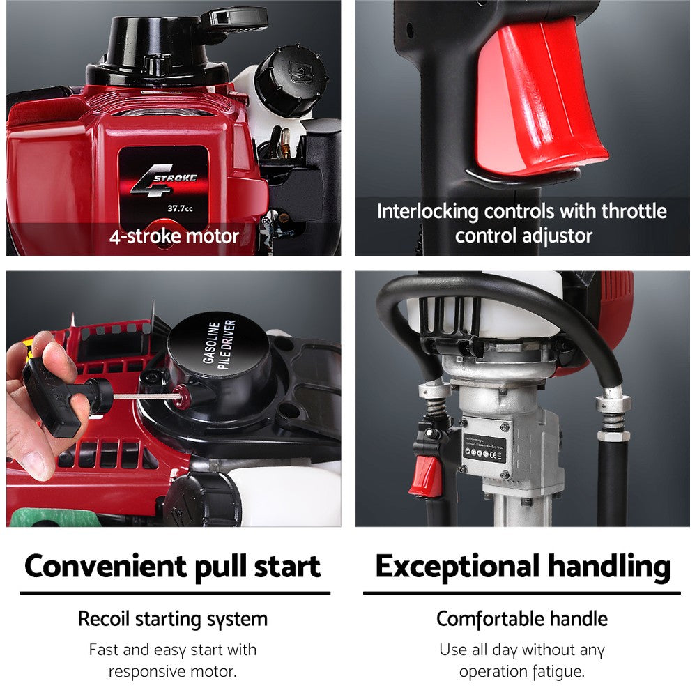Petrol Post Driver 38CC 4-Stroke 2 Tonne Star Picket Fence with Case Red