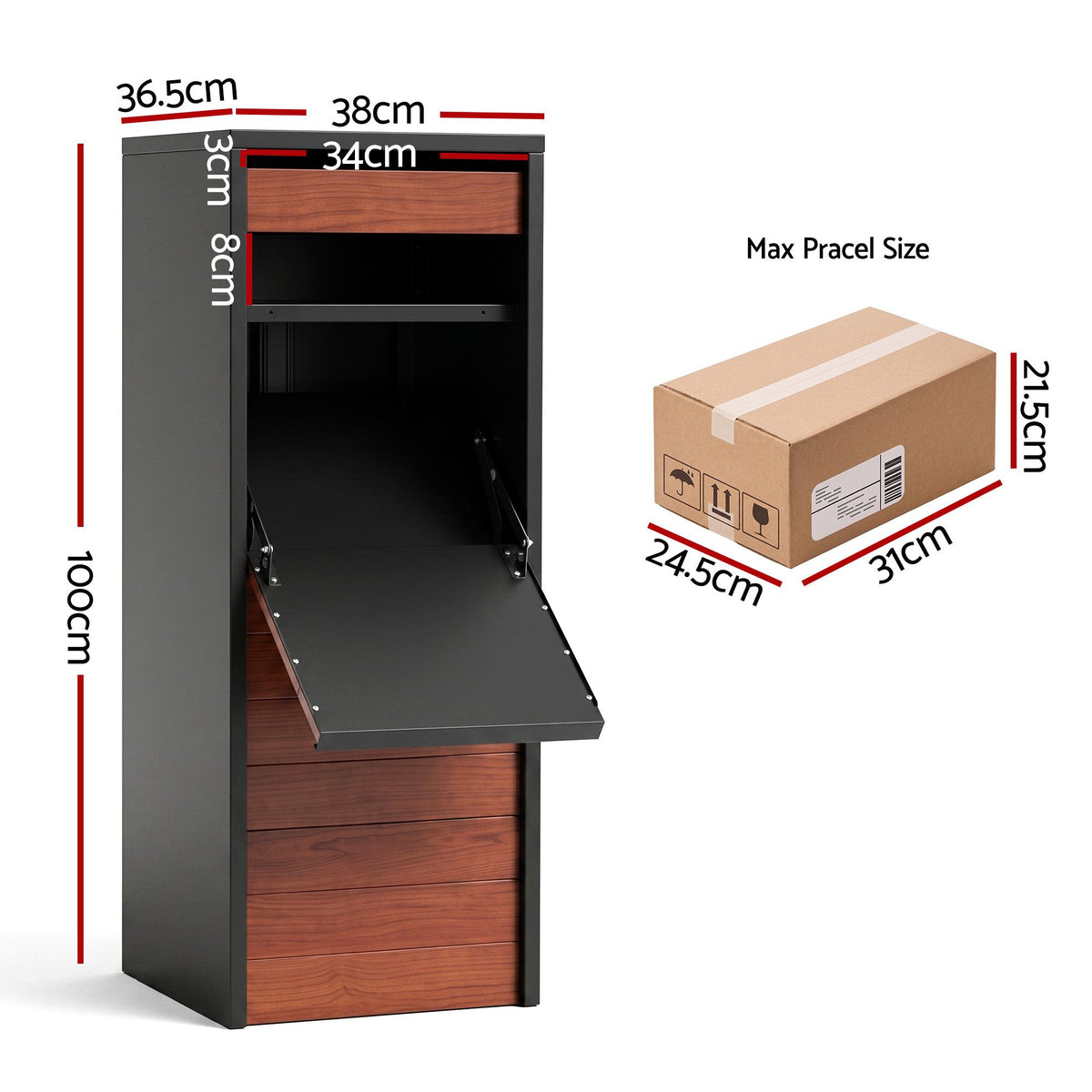 Parcel Letterbox Drop Box Package Slot Mailbox Walnut Lockable Steel Unit