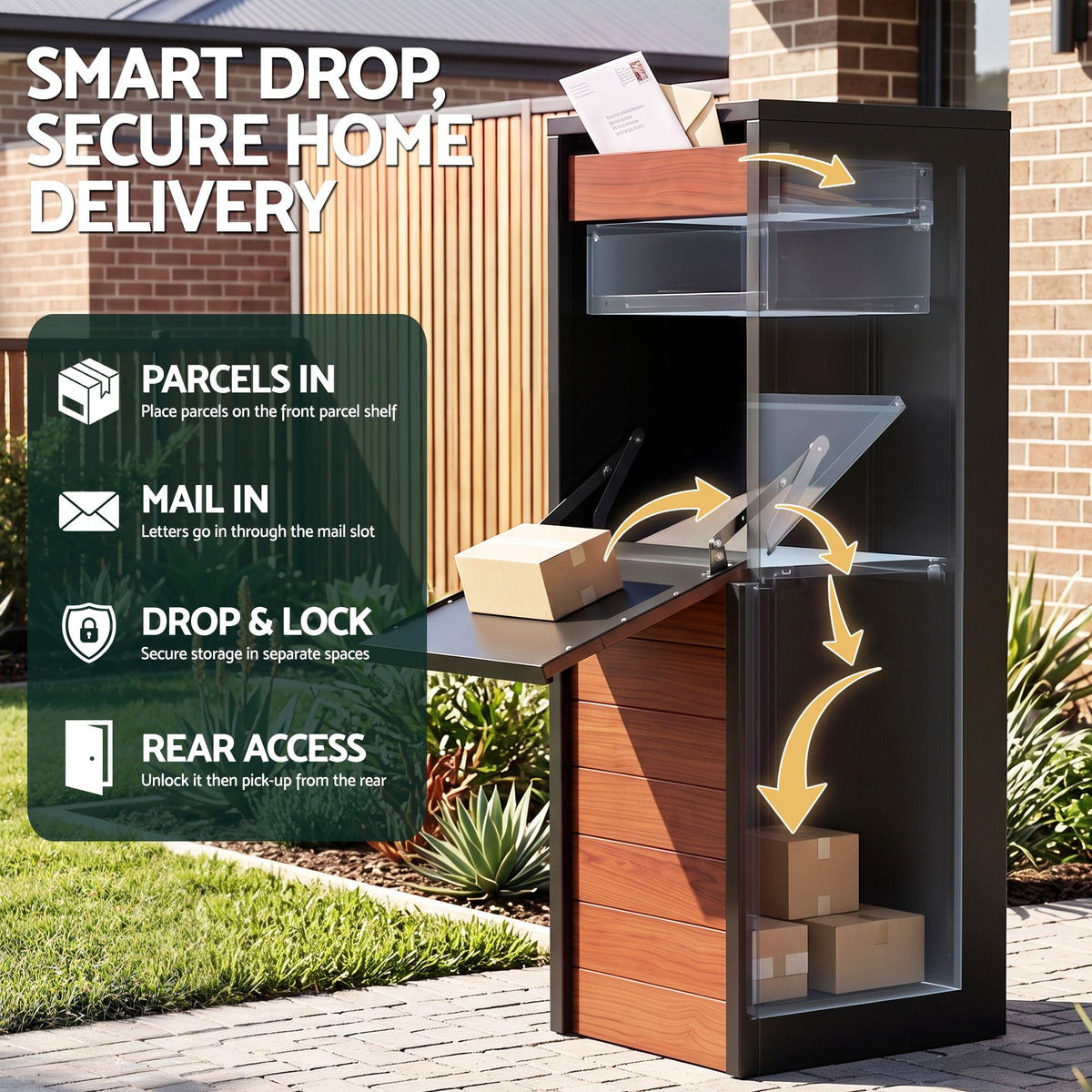Parcel Letterbox Drop Box Package Slot Mailbox Walnut Lockable Steel Unit