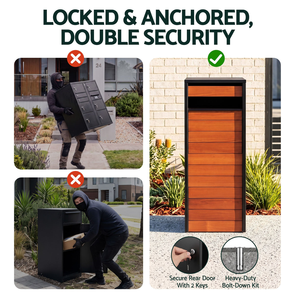 Parcel Letterbox Drop Box Package Slot Mailbox Walnut Lockable Steel Unit