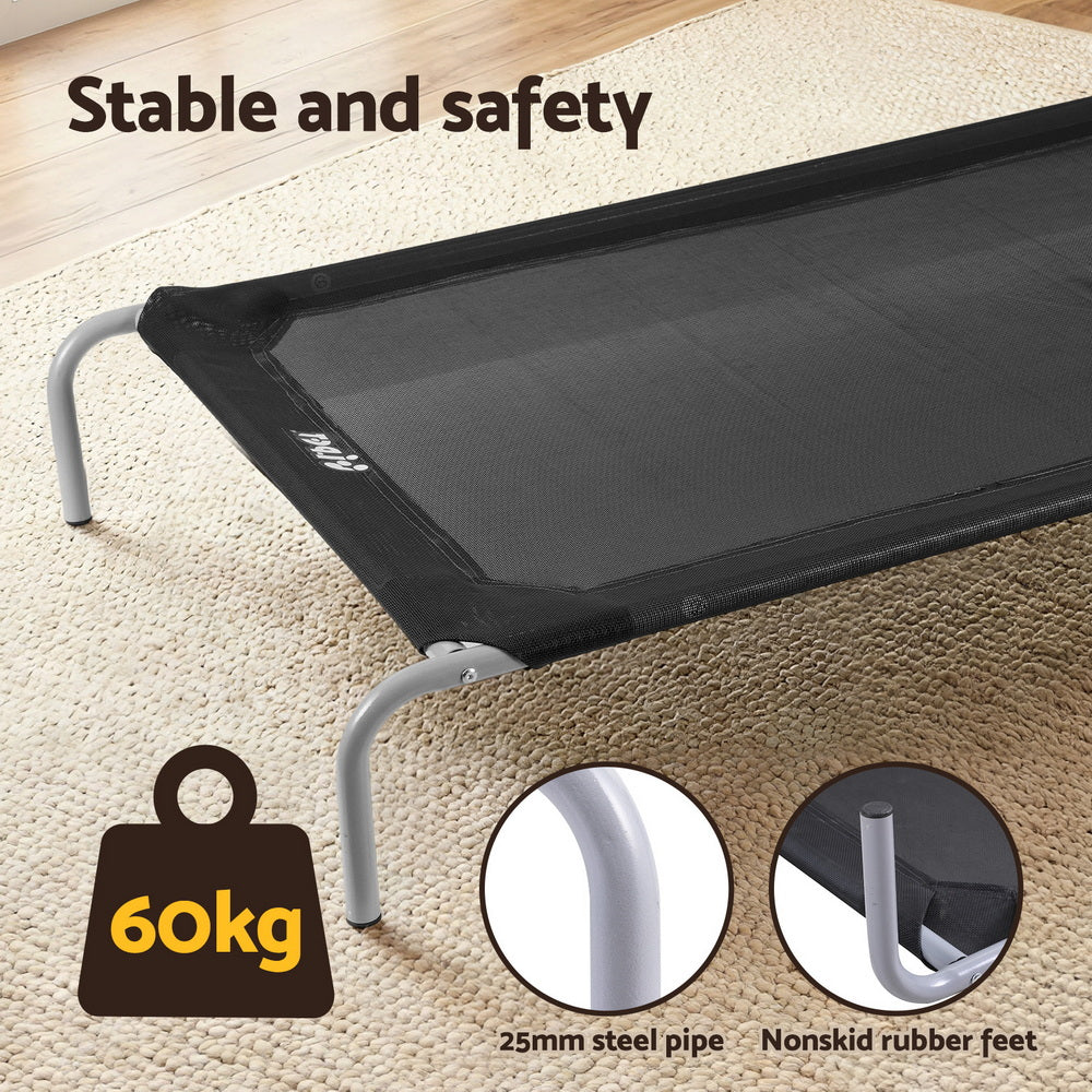Pet Dog Bed Elevated Trampoline Durable Raised Heavy Duty Large Dogs 90x137cm Black