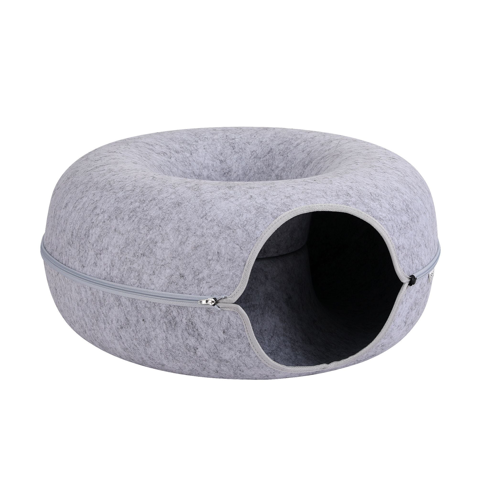 Cat Bed with Tunnel 60x28CM Donut Felt Cave Hideaway Detachable Grey