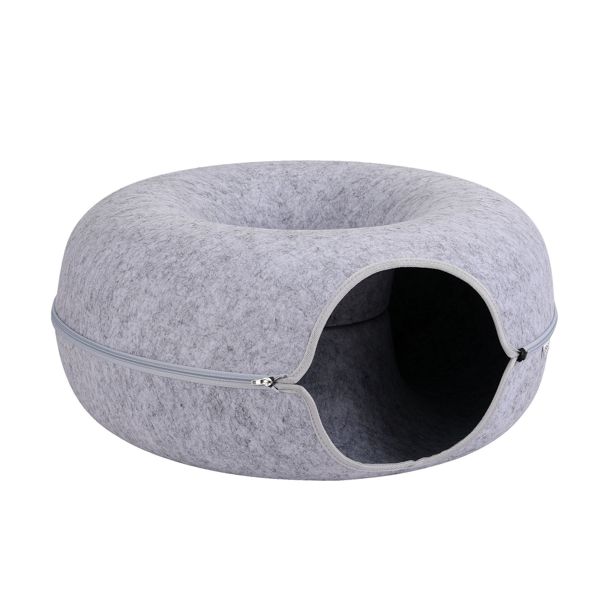 Cat Bed with Tunnel 60x28CM Donut Felt Cave Hideaway Detachable Grey