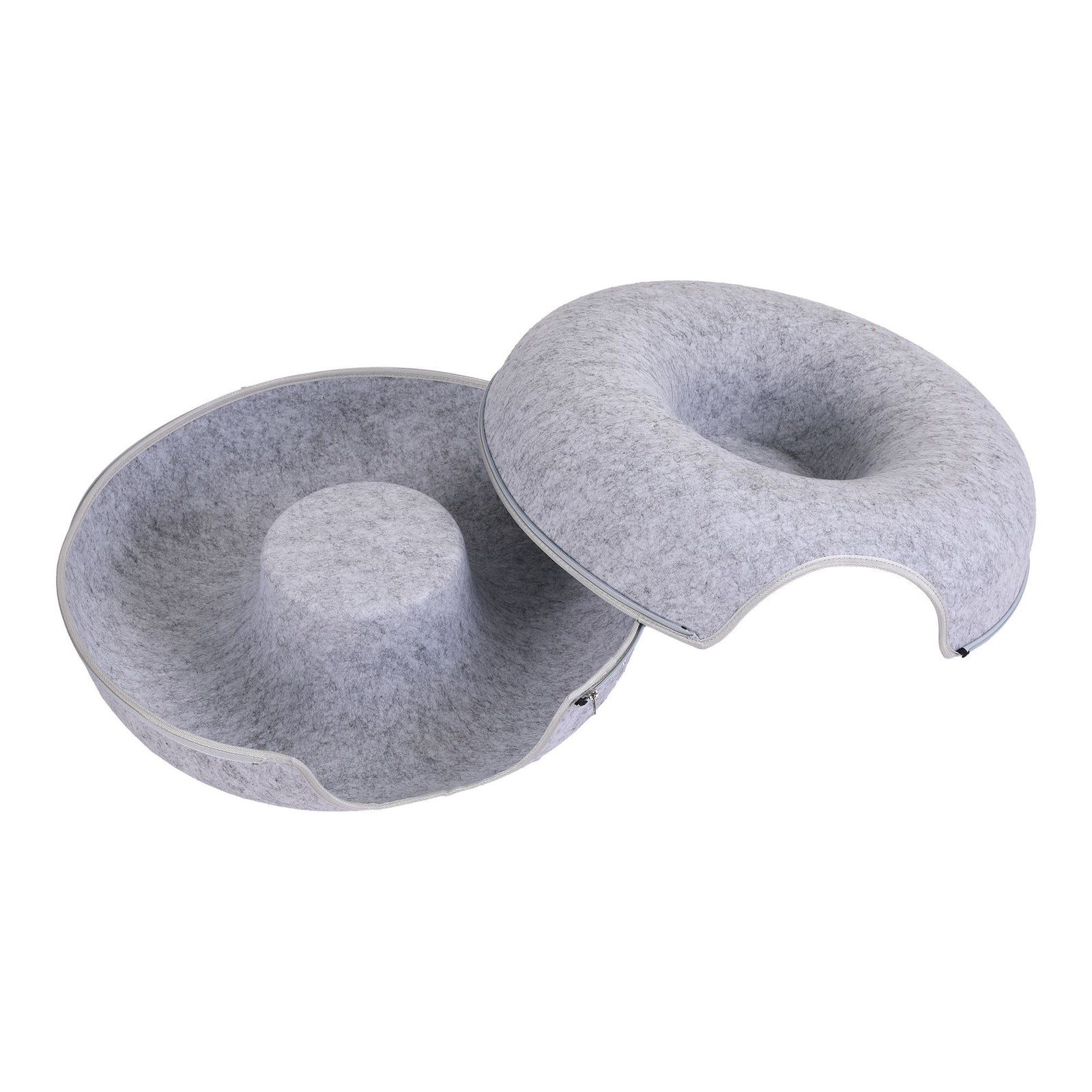 Cat Bed with Tunnel 60x28CM Donut Felt Cave Hideaway Detachable Grey