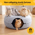 Cat Bed with Tunnel 60x28CM Donut Felt Cave Hideaway Detachable Grey