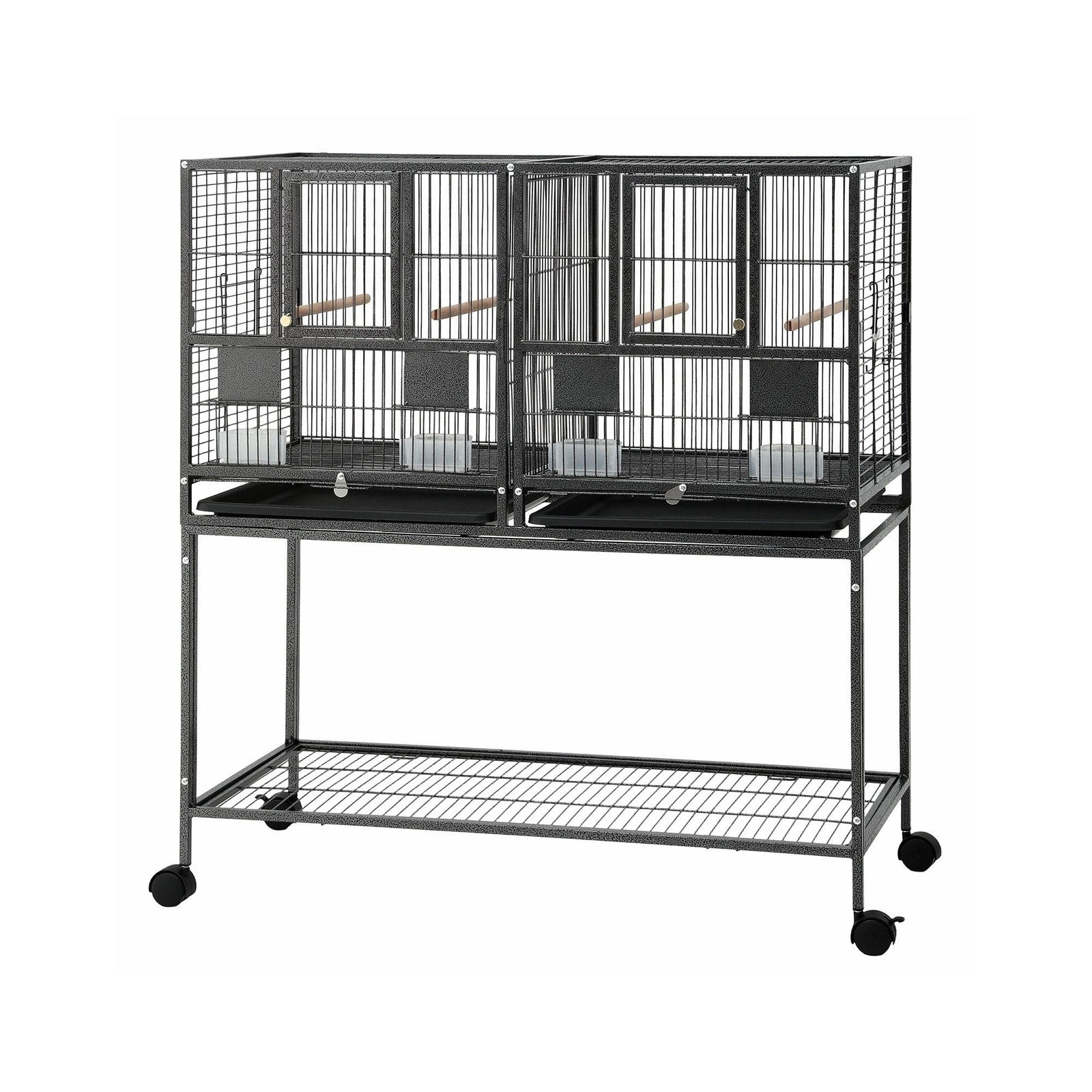 106cm 2-in-1 Bird Cage Aviary with Divider Parrot Budgie Wheels Black