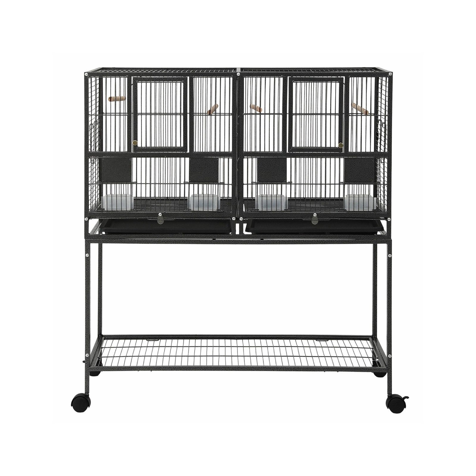 106cm 2-in-1 Bird Cage Aviary with Divider Parrot Budgie Wheels Black