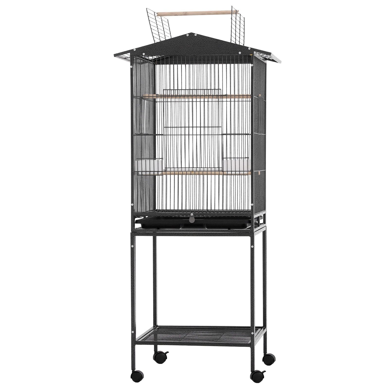136cm Bird Cage Aviary Open Top Parrot Budgie Stand Wheels Black