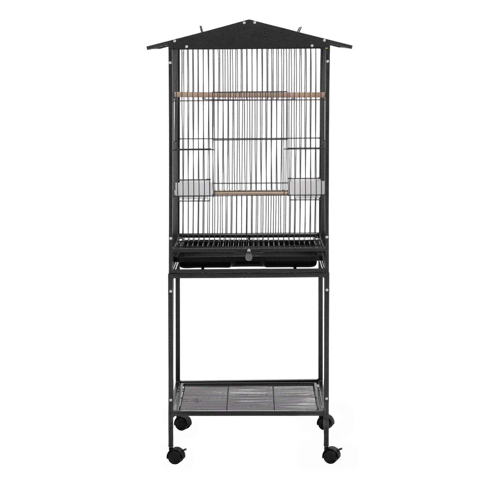 136cm Bird Cage Aviary Open Top Parrot Budgie Stand Wheels Black