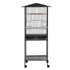 136cm Bird Cage Aviary Open Top Parrot Budgie Stand Wheels Black