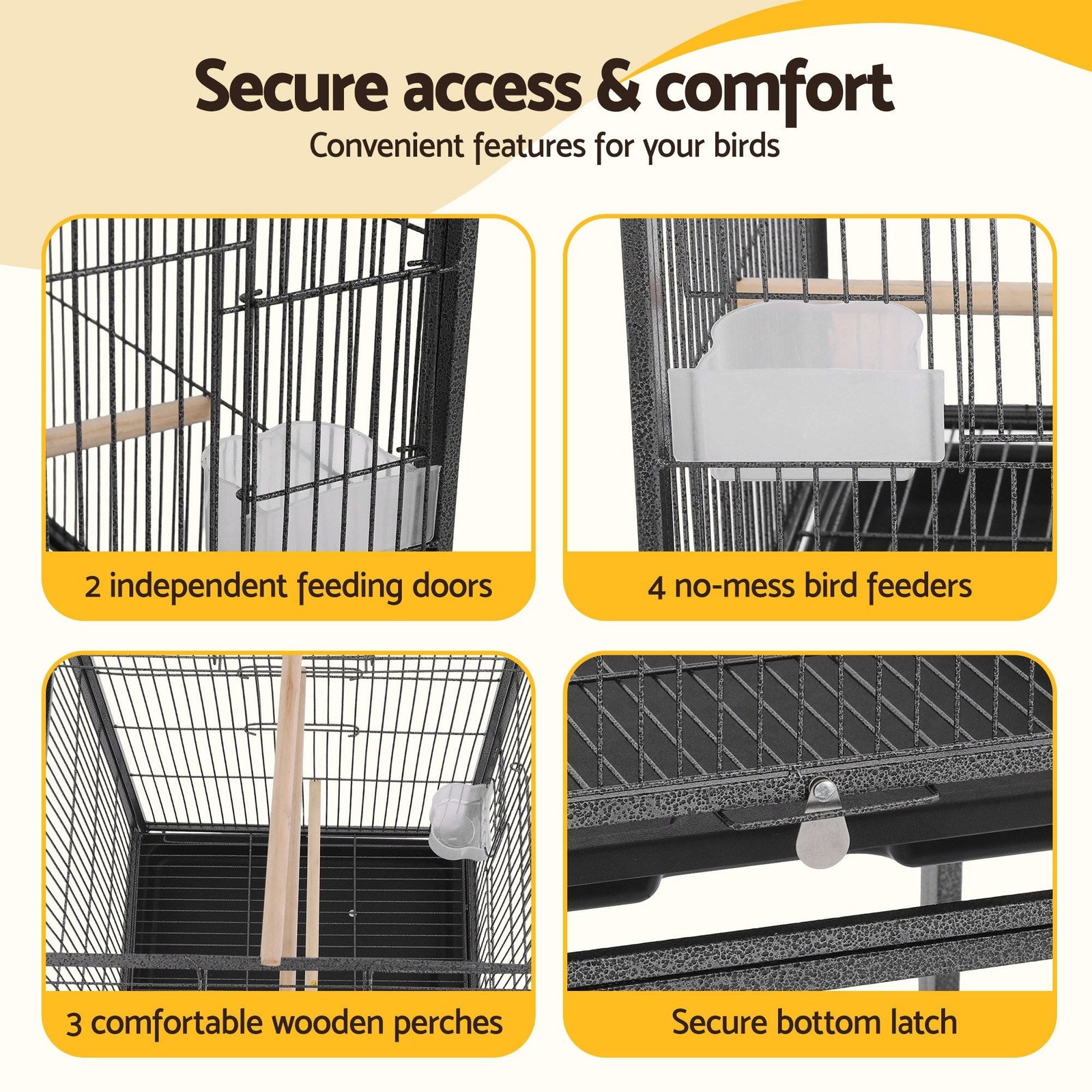 136cm Bird Cage Aviary Open Top Parrot Budgie Stand Wheels Black
