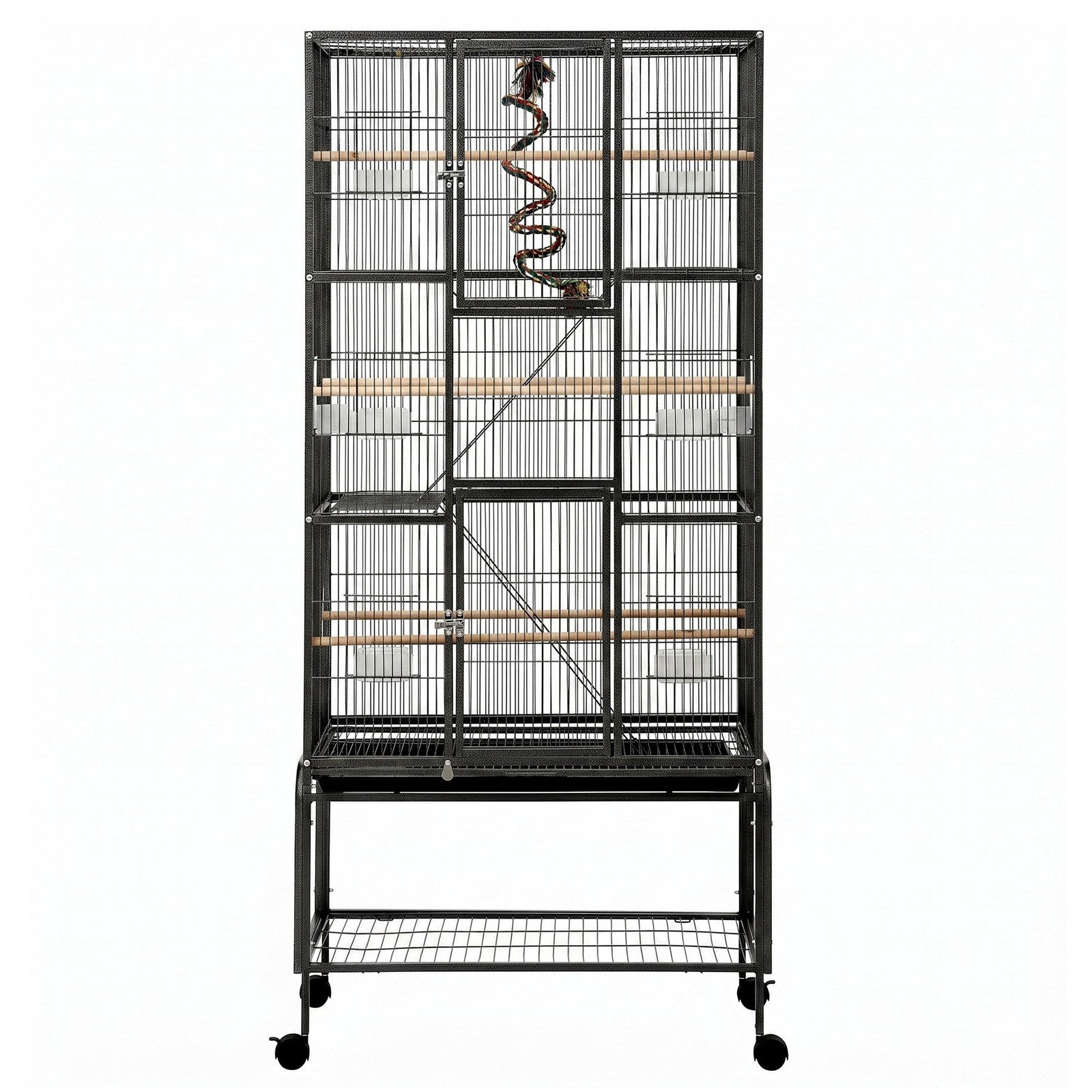 176cm 3-Tier Large Bird Cage Aviary with Ladder Parrot Budgie Wheels Black